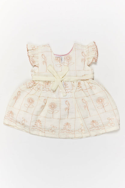 The Nesavu Baby Cotton Frocks Baby Girl Cotton Frock with Bow and Floral Embroidery for Special Moments Nesavu Nesavu embroidered cotton frock for baby girls with bow detail and festive-ready design