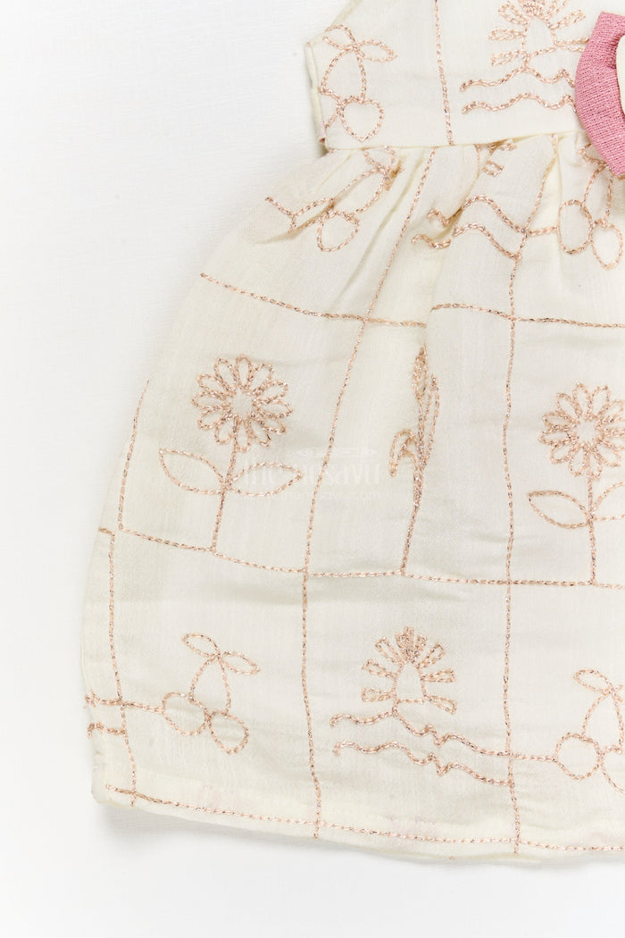 The Nesavu Baby Cotton Frocks Baby Girl Cotton Frock with Bow and Floral Embroidery for Special Moments Nesavu Nesavu embroidered cotton frock for baby girls with bow detail and festive-ready design