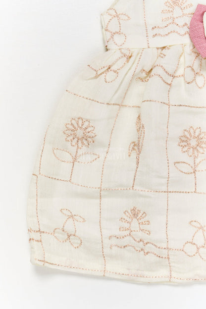The Nesavu Baby Cotton Frocks Baby Girl Cotton Frock with Bow and Floral Embroidery for Special Moments Nesavu Nesavu embroidered cotton frock for baby girls with bow detail and festive-ready design