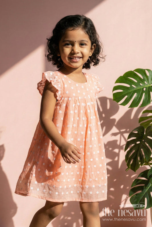 The Nesavu Girls Cotton Frock Baby Girl Cotton Frock with Chikankari for Sunny Day Celebrations Nesavu 18 (2Y) / Peach / style 2 GFC2083BB-18 Nesavu baby girl cotton frock with chikankari embroidery for summer events and play
