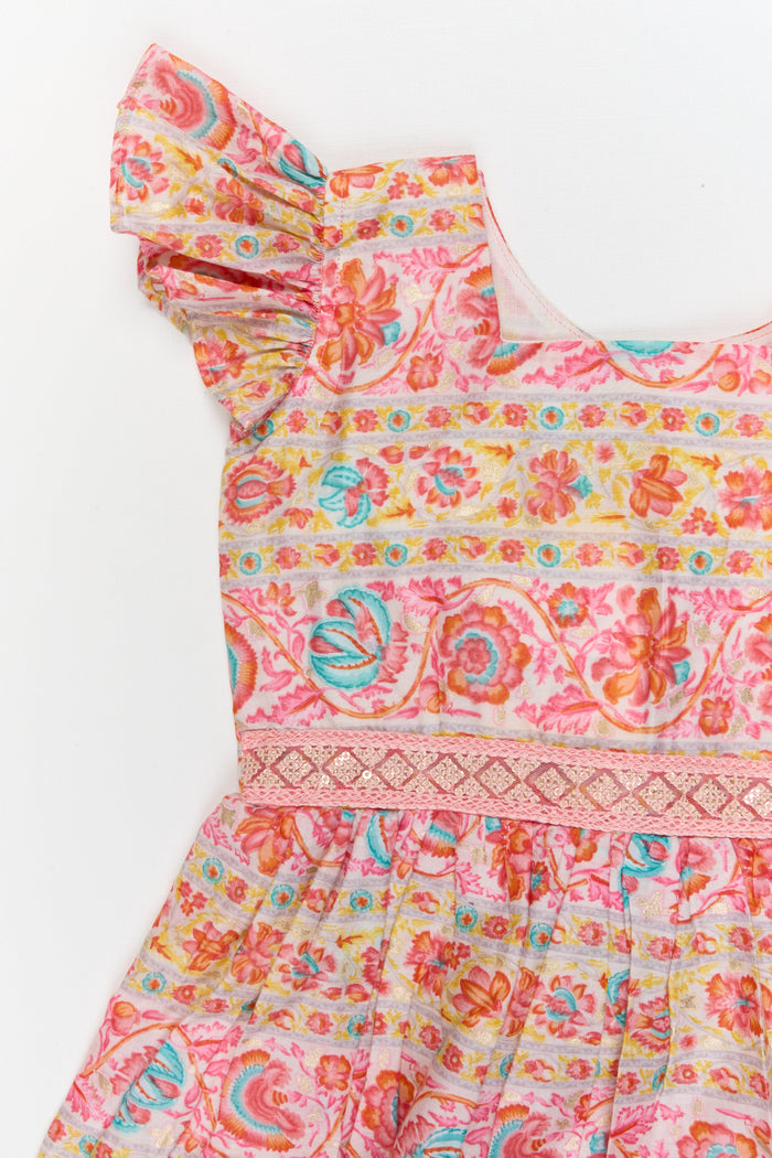 The Nesavu Girls Cotton Frock Baby Girl Cotton Frock with Ethnic Floral Print for Festive Casual Days Nesavu Nesavu baby girl cotton frock with ethnic floral print for birthdays and casual festive moments