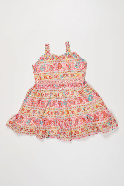 The Nesavu Girls Cotton Frock Baby Girl Cotton Frock with Festive Prints for Family Gatherings Nesavu 18 (2Y) / Multicolor GFC2022A-18 Nesavu baby girl cotton frock with traditional digital print for festive celebrations