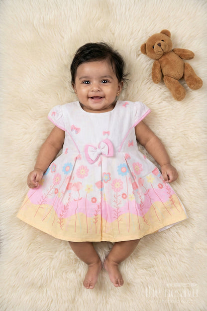 The Nesavu Baby Cotton Frocks Baby Girl Cotton Frock with Floral Digital Print for Festive Casuals Nesavu 14 (6M) / Pink BFJ906A-14 Nesavu baby girl floral cotton frock with ombré digital print for festive-casual moments