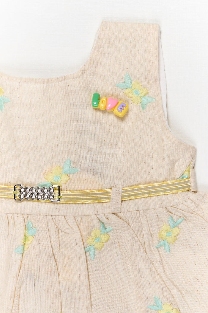 The Nesavu Baby Cotton Frocks Baby Girl Cotton Frock with Floral Embroidery and Belt for Festive Gatherings Nesavu Nesavu baby girl cotton frock with floral thread embroidery and belt for festive family gatherings