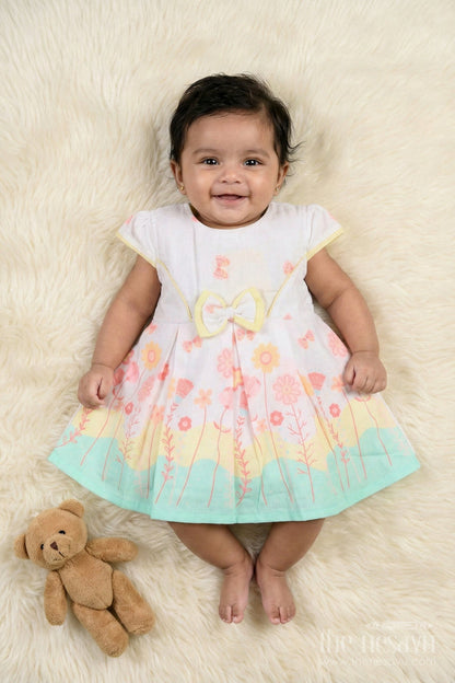 The Nesavu Baby Cotton Frocks Baby Girl Cotton Frock with Ombré Floral Print for Twirly Fun Nesavu 14 (6M) / Yellow BFJ906B-14 Nesavu baby girl cotton frock with ombré floral print for birthdays and summer outings