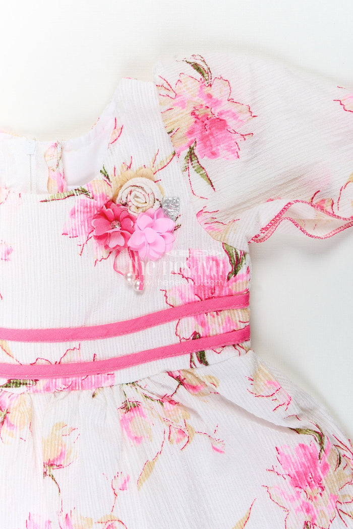The Nesavu Girls Cotton Frock Baby girl cotton frock with pink floral print for casual wear Nesavu Nesavu baby girl cotton frock with pink floral print lightweight outfit for casual summer days
