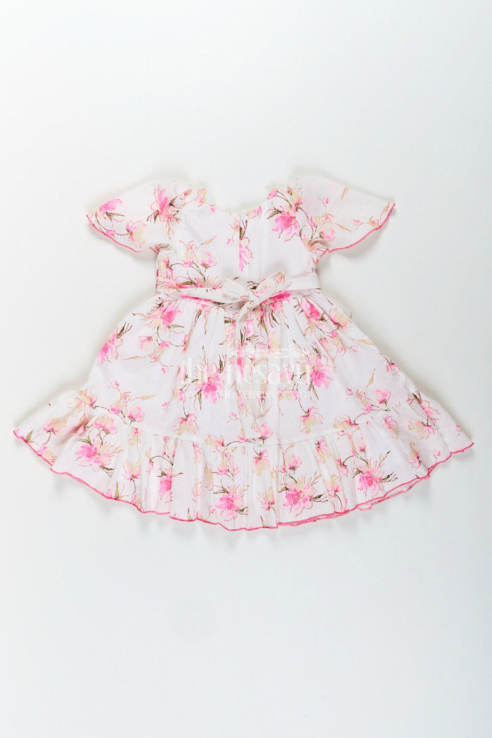 The Nesavu Girls Cotton Frock Baby girl cotton frock with pink floral print for casual wear Nesavu Nesavu baby girl cotton frock with pink floral print lightweight outfit for casual summer days