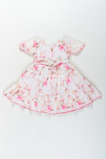 The Nesavu Girls Cotton Frock Baby girl cotton frock with pink floral print for casual wear Nesavu Nesavu baby girl cotton frock with pink floral print lightweight outfit for casual summer days