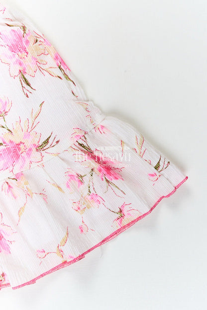 The Nesavu Girls Cotton Frock Baby girl cotton frock with pink floral print for casual wear Nesavu Nesavu baby girl cotton frock with pink floral print lightweight outfit for casual summer days