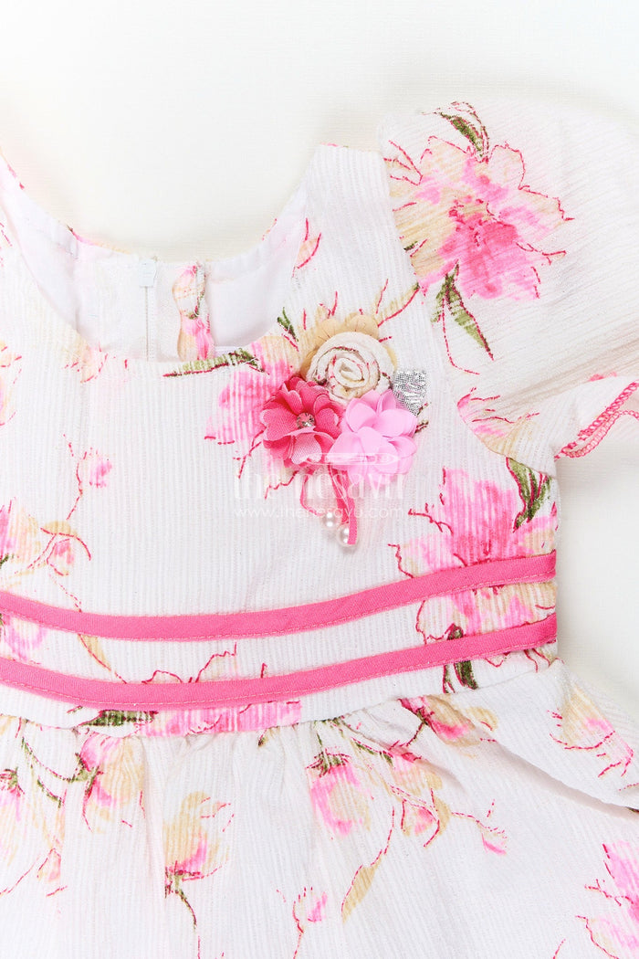 The Nesavu Girls Cotton Frock Baby girl cotton frock with pink floral print for casual wear Nesavu Nesavu baby girl cotton frock with pink floral print lightweight outfit for casual summer days