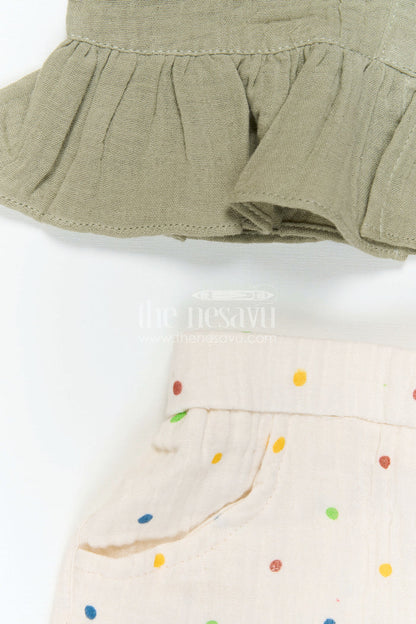 The Nesavu Baby Casual Sets Baby Girl Cotton Outfit Set for Daily Wear and Playtime Nesavu Nesavu Baby Girl Muslin Cotton Casual Outfit Set With Sleeveless Top And Printed Pants For Daily Comfort