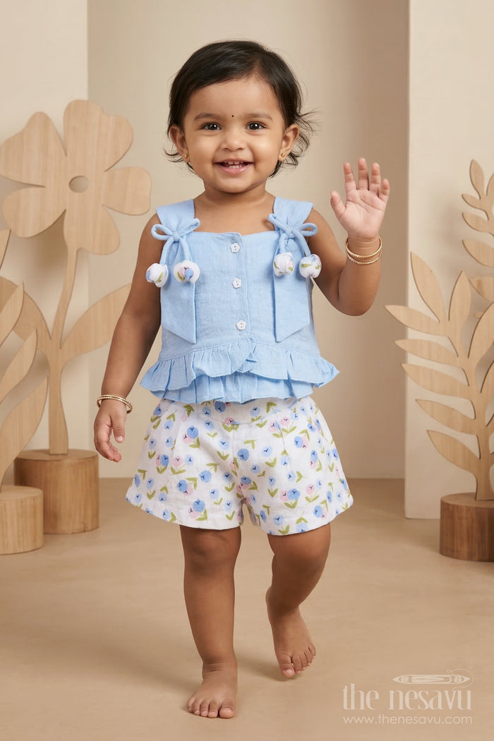 The Nesavu Baby Casual Sets Baby Girl Cotton Top and Printed Shorts Set for Daily Wear Nesavu 14 (6M) / Multicolor / Muslin Cotton BFJ951A-14 Nesavu Baby Girl Muslin Cotton Top And Printed Shorts Set For Daily Wear And Summer Comfort