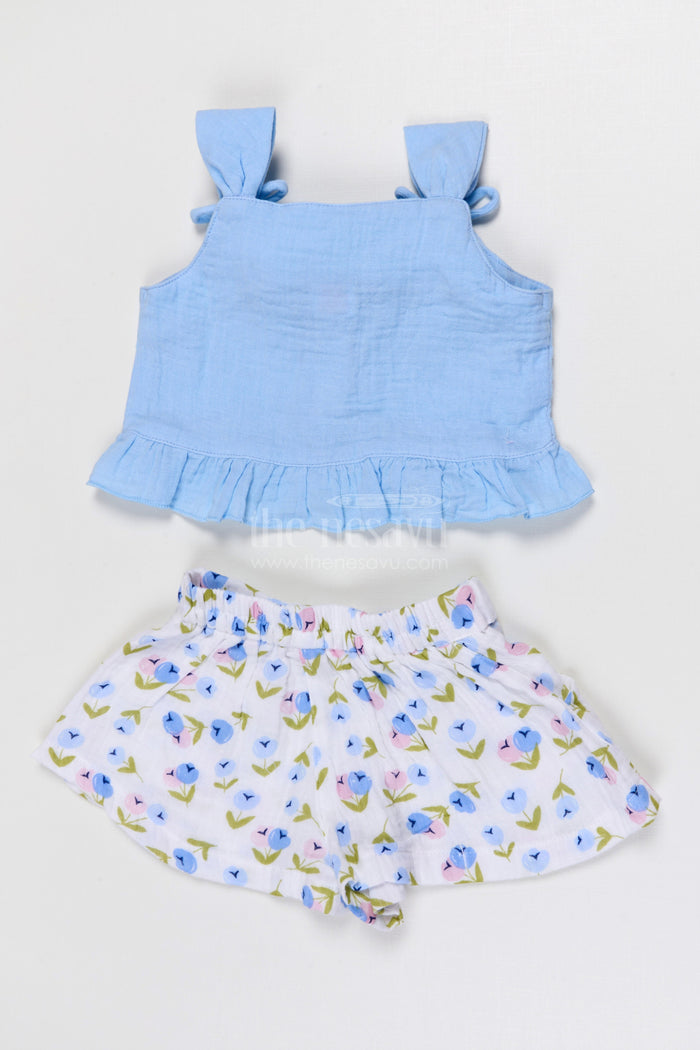 The Nesavu Baby Casual Sets Baby Girl Cotton Top and Printed Shorts Set for Daily Wear Nesavu Nesavu Baby Girl Muslin Cotton Top And Printed Shorts Set For Daily Wear And Summer Comfort