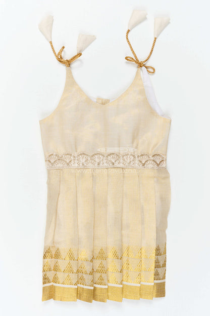 The Nesavu Tie-up Frock Baby Girl Cream Frock for Naming Ceremony and Parties Nesavu Nesavu Baby Girl Cream Tissue Silk Frock With Big Border For Festive Celebrations