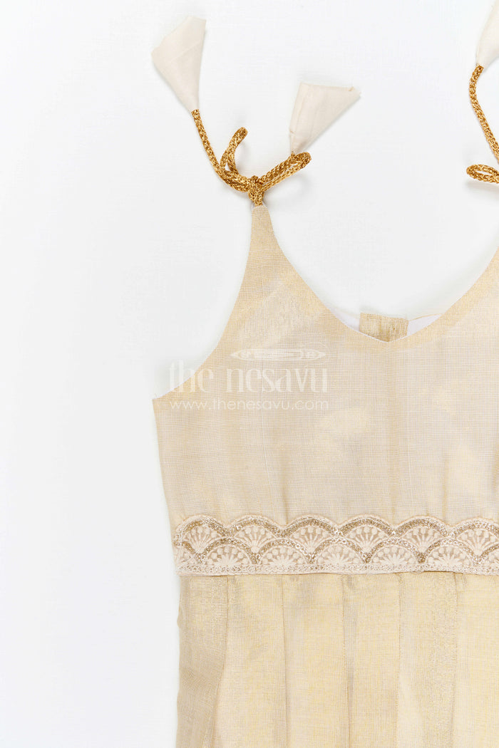 The Nesavu Tie-up Frock Baby Girl Cream Frock for Naming Ceremony and Parties Nesavu Nesavu Baby Girl Cream Tissue Silk Frock With Big Border For Festive Celebrations
