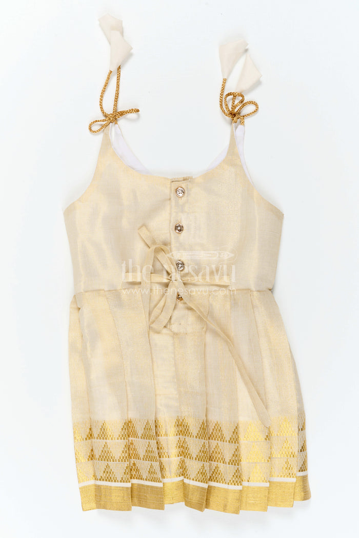 The Nesavu Tie-up Frock Baby Girl Cream Frock for Naming Ceremony and Parties Nesavu Nesavu Baby Girl Cream Tissue Silk Frock With Big Border For Festive Celebrations