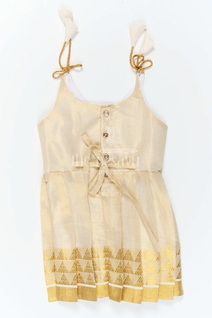 The Nesavu Tie-up Frock Baby Girl Cream Frock for Naming Ceremony and Parties Nesavu Nesavu Baby Girl Cream Tissue Silk Frock With Big Border For Festive Celebrations