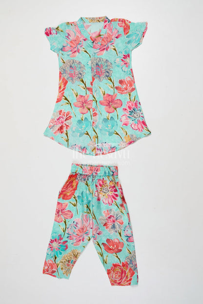 The Nesavu Girls Co-Ord Sets Baby Girl Crepe Co-ord Set with Floral Print for Playful Festive Styling Nesavu 16 (1Y) / Multicolor GPS920A-16 Nesavu baby girl floral crepe co-ord set with digital print for festive events and cultural functions