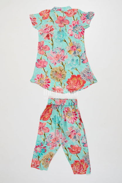 The Nesavu Girls Co-Ord Sets Baby Girl Crepe Co-ord Set with Floral Print for Playful Festive Styling Nesavu Nesavu baby girl floral crepe co-ord set with digital print for festive events and cultural functions