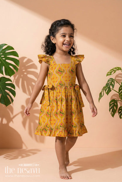 The Nesavu Girls Fancy Frock Baby Girl Dress for Birthdays and Festive Parties Nesavu 18 (2Y) / Yellow / Modal GFC2077A-18 Nesavu baby girl festive frock with vibrant print for birthdays and special occasions
