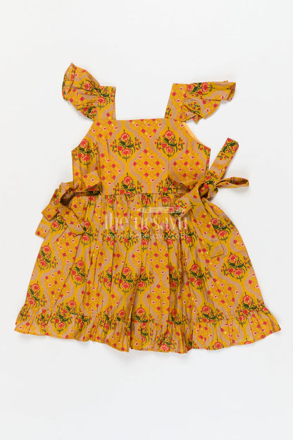 The Nesavu Girls Fancy Frock Baby Girl Dress for Birthdays and Festive Parties Nesavu 18 (2Y) / Yellow / Modal GFC2077A-18 Nesavu baby girl festive frock with vibrant print for birthdays and special occasions