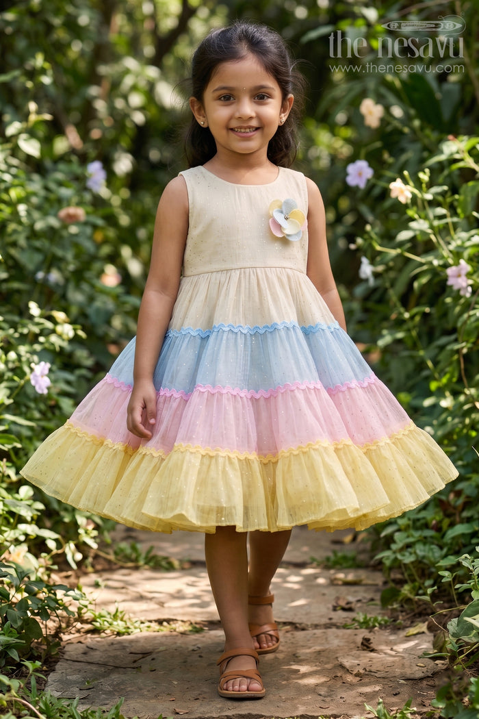 The Nesavu Girls Cotton Frock Baby Girl Dress for Casual Outings and Playful Summer Wear Nesavu 16 (1Y) / Multicolor / Cotton Blend GFC2242A-16 Nesavu Baby Girl Cotton Dress For Casual Outings With Layered Design And Comfortable Summer Wear