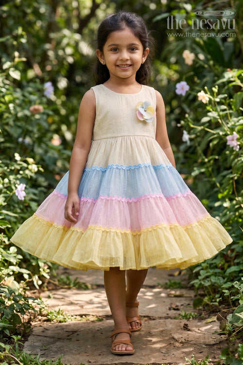 The Nesavu Girls Cotton Frock Baby Girl Dress for Casual Outings and Playful Summer Wear Nesavu 16 (1Y) / Multicolor / Cotton Blend GFC2242A-16 Nesavu Baby Girl Cotton Dress For Casual Outings With Layered Design And Comfortable Summer Wear