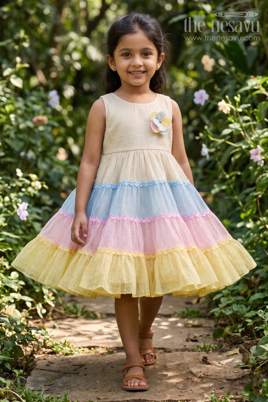 The Nesavu Girls Cotton Frock Baby Girl Dress for Casual Outings and Playful Summer Wear Nesavu 16 (1Y) / Multicolor / Cotton Blend GFC2242A-16 Nesavu Baby Girl Cotton Dress For Casual Outings With Layered Design And Comfortable Summer Wear