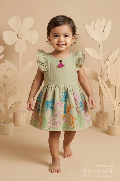 The Nesavu Baby Cotton Frocks Baby Girl Embroidered Cotton Frock for Festive Outings and Celebrations Nesavu 14 (6M) / Green / Cotton BFJ960A-14 Nesavu baby girl cotton embroidered frock for festive outings birthdays and baby celebrations