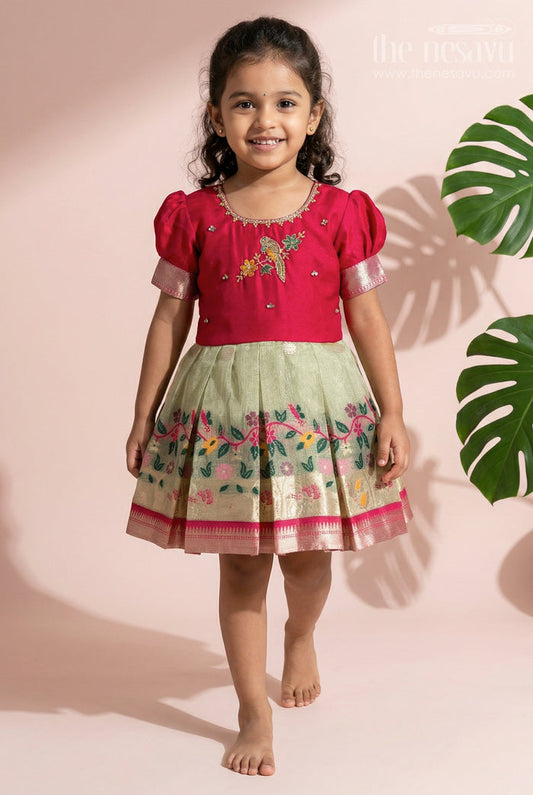 The Nesavu Silk Embroidered Frock Baby Girl Embroidered Frock for Birthday and Festive Wear Nesavu 16 (1Y) / Red / Silk SF1149A-16 Nesavu Baby Girl Embroidered Silk Frock For Birthday And Festive Wear With Tissue Bottom Design