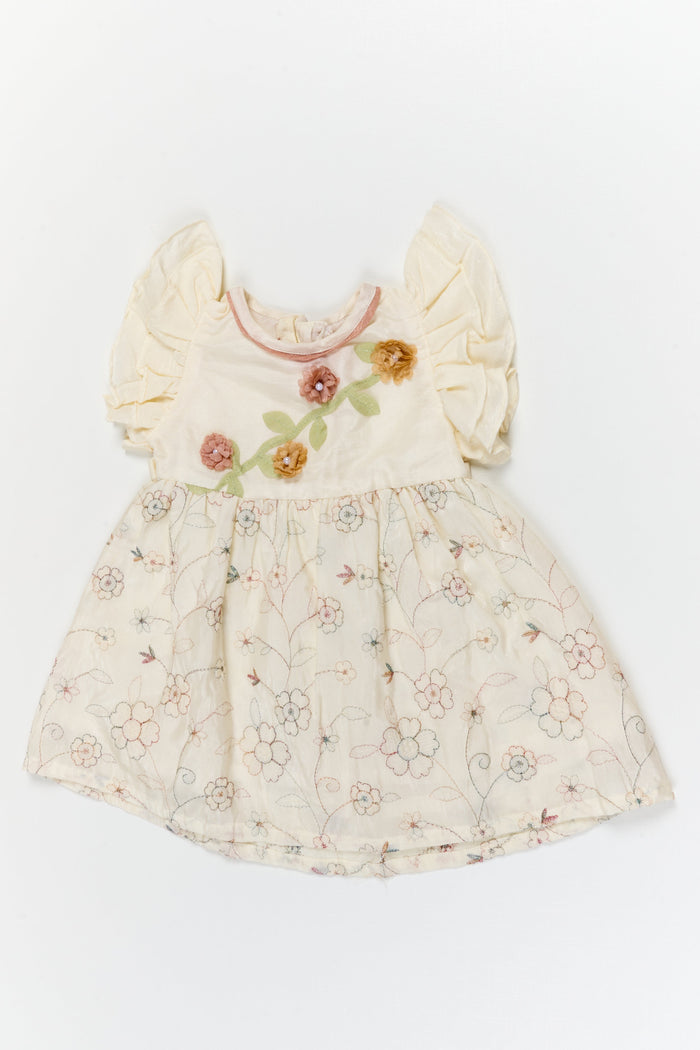 The Nesavu Girls Cotton Frock Baby Girl Embroidered Frock for Naming Ceremony and Family Events Nesavu 16 (1Y) / Half white / Georgette GFC2104A-16 Nesavu baby girl embroidered georgette frock for naming ceremony and traditional celebrations