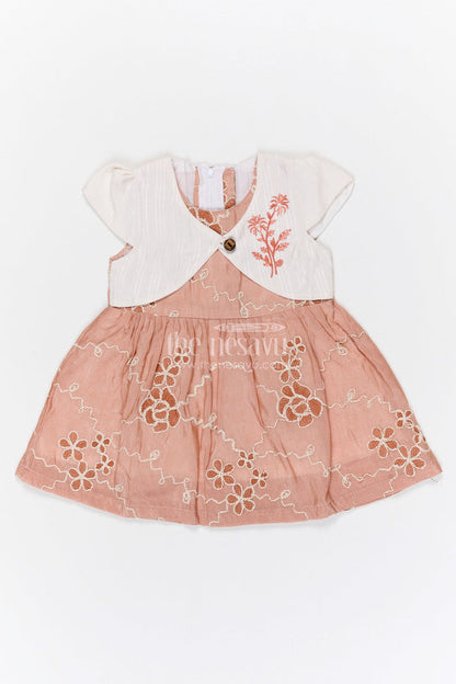 The Nesavu Baby Fancy Frock Baby Girl Embroidered Party Frock for Birthdays and Family Celebrations Nesavu 14 (6M) / Brown / Cotton BFJ961A-14 Nesavu baby girl embroidered party frock with jacket style design for birthdays and celebrations