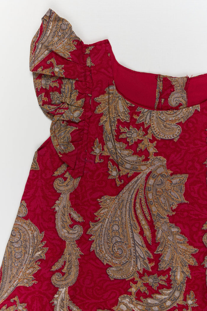 The Nesavu Girls Chanderi Frock Baby Girl Ethnic Frock for Festive Events and Photo Days Nesavu Nesavu baby girl ethnic frock in Modal Chanderi with digital print for festive photos and birthdays