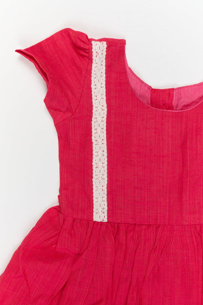 The Nesavu Girls Chanderi Frock Baby Girl Ethnic Frock in Chanderi Cotton with Soft Lace for Poojas and Outings Nesavu Nesavu baby girl chanderi cotton frock with lace and ruffle detail for poojas and festive family events