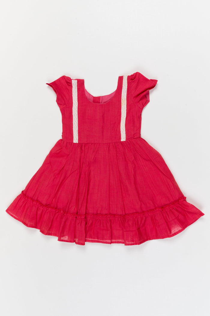 The Nesavu Girls Chanderi Frock Baby Girl Ethnic Frock in Chanderi Cotton with Soft Lace for Poojas and Outings Nesavu Nesavu baby girl chanderi cotton frock with lace and ruffle detail for poojas and festive family events