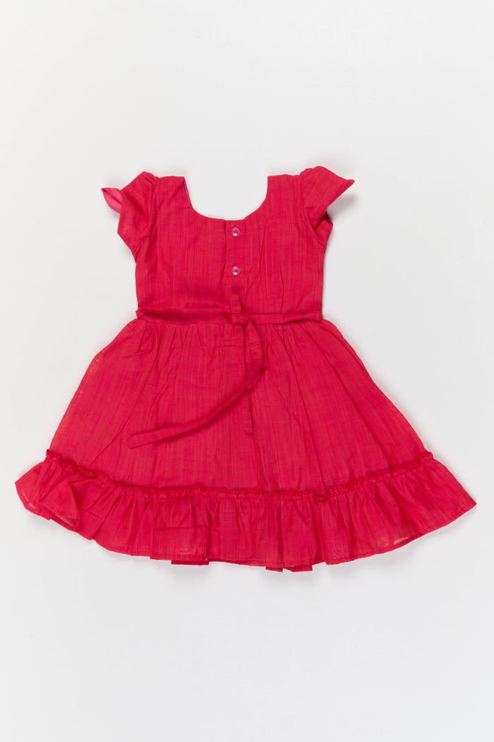 The Nesavu Girls Chanderi Frock Baby Girl Ethnic Frock in Chanderi Cotton with Soft Lace for Poojas and Outings Nesavu Nesavu baby girl chanderi cotton frock with lace and ruffle detail for poojas and festive family events