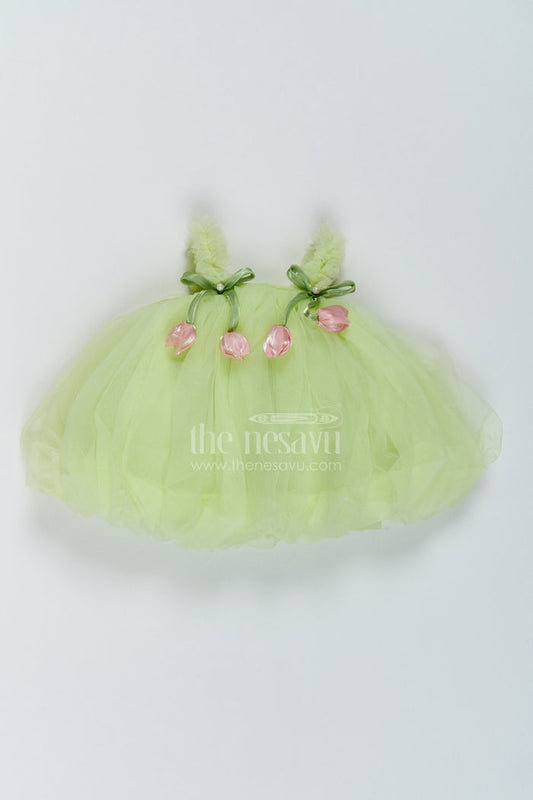 The Nesavu Girls Fancy Party Frock Baby Girl Fairy Frock for First Birthday and Garden Photoshoots Nesavu 12 (3M) / Green / Plain Net PF335A-12 Nesavu Baby Girl Fairy Net Frock For First Birthday Garden Photoshoots And Milestone Celebrations