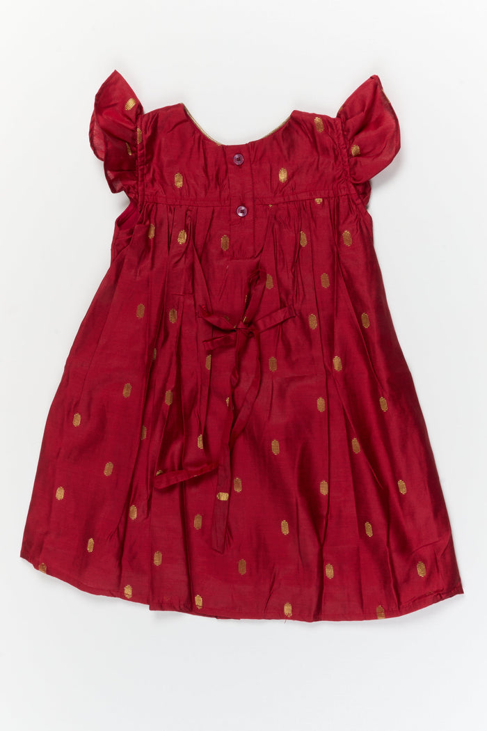 The Nesavu Girls Chanderi Frock Baby Girl Festive Frock for Birthday Parties and Poojas Nesavu Nesavu baby girl festive silk frock with golden butti for birthdays and pooja celebrations