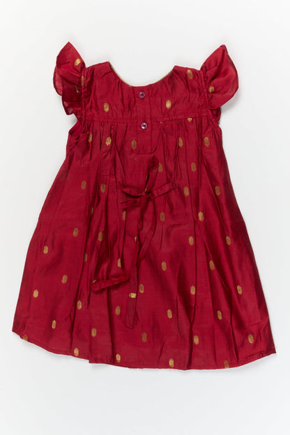 The Nesavu Girls Chanderi Frock Baby Girl Festive Frock for Birthday Parties and Poojas Nesavu Nesavu baby girl festive silk frock with golden butti for birthdays and pooja celebrations