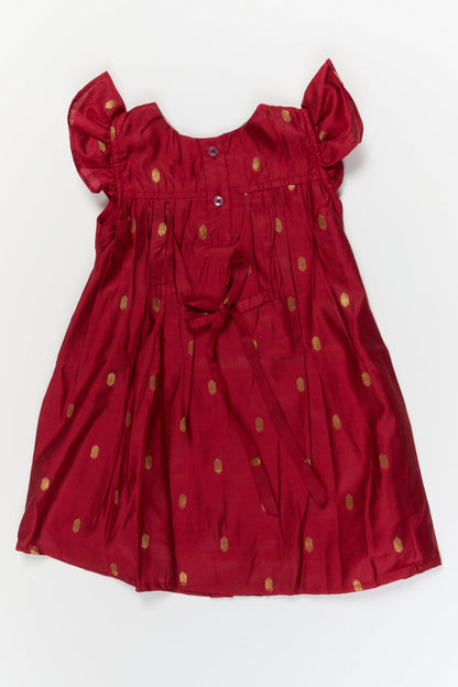 The Nesavu Girls Chanderi Frock Baby Girl Festive Frock for Birthday Parties and Poojas Nesavu Nesavu baby girl festive silk frock with golden butti for birthdays and pooja celebrations