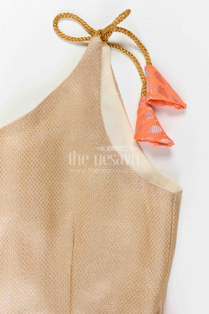 The Nesavu Tie-up Frock Baby Girl Festive Frock for Birthdays and Cultural Celebrations Nesavu Nesavu Baby Girl Festive Tie Up Frock With Peach Woven Skirt For Birthdays And Celebrations