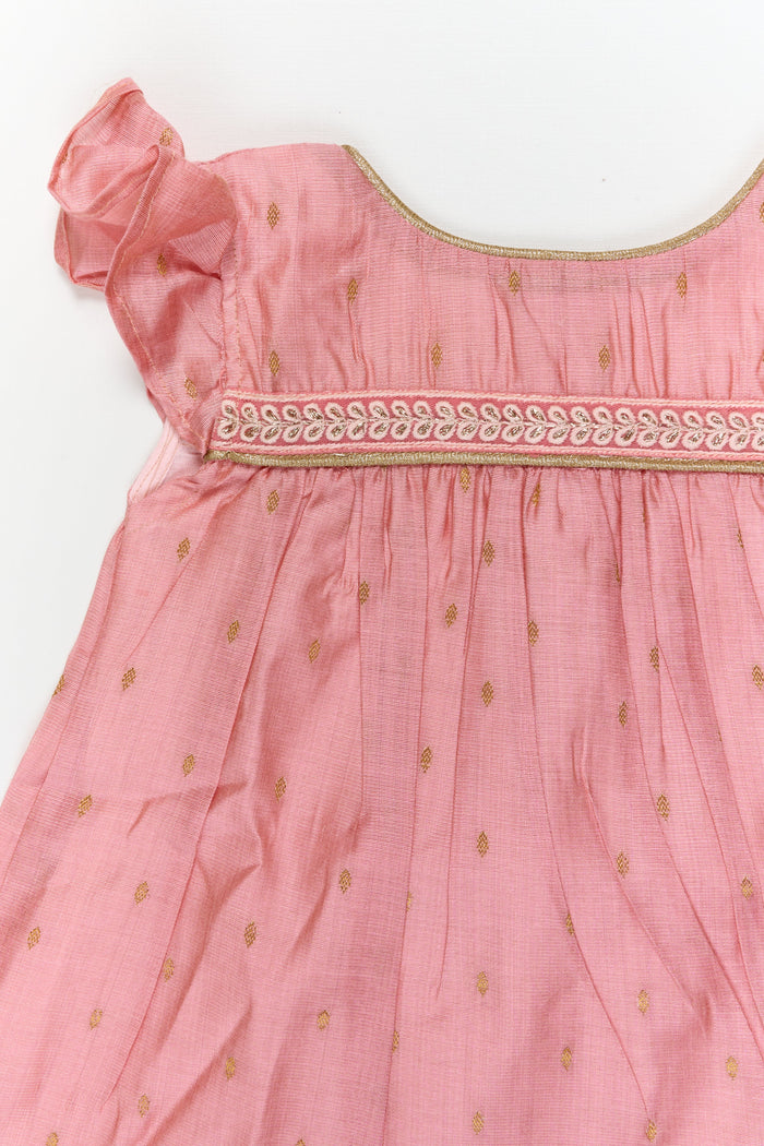 The Nesavu Girls Chanderi Frock Baby Girl Festive Frock for Birthdays and Special Events Nesavu Nesavu baby girl festive frock in viscose silk with butti design for birthdays and traditional functions