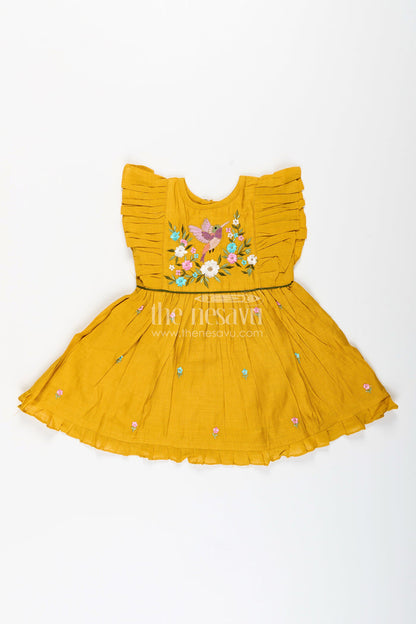 The Nesavu Girls Chanderi Frock Baby Girl Festive Frock with Bird Embroidery for Functions and Parties Nesavu Nesavu baby girl festive frock bird floral embroidery birthdays ethnic events