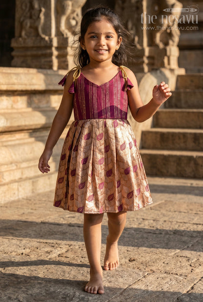 The Nesavu Tie-up Frock Baby Girl Festive Tie up Frock for Wedding Celebrations Nesavu 14 (6M) / Maroon / Semi Banarasi T433C-14 Nesavu Baby Girl Tie Up Frock With Woven Semi Banaras Skirt For Festive Occasions