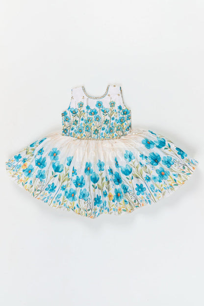 The Nesavu Silk Frock Baby Girl Floral Frock for Birthday Party and Festive Photos Nesavu 18 (2Y) / Chinnon silk with digital print / Green SF1138B-18 Nesavu baby girl floral birthday party frock chinnon silk digital print festive dress for kids
