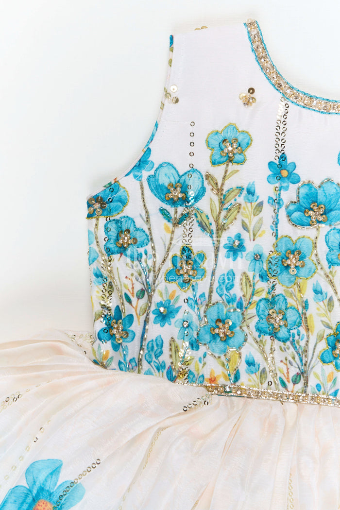 The Nesavu Silk Frock Baby Girl Floral Frock for Birthday Party and Festive Photos Nesavu Nesavu baby girl floral birthday party frock chinnon silk digital print festive dress for kids