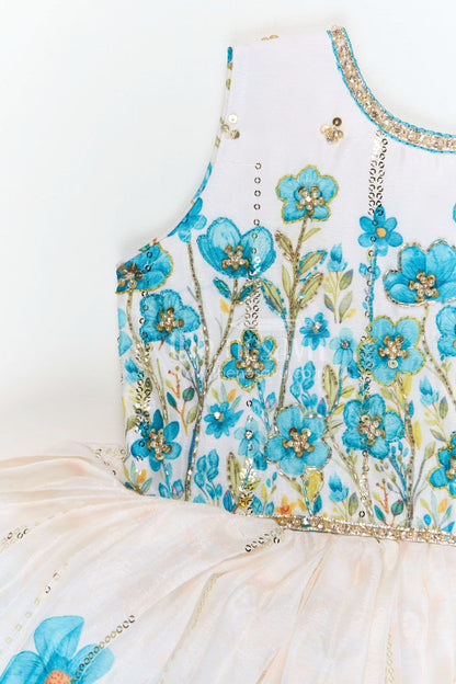 The Nesavu Silk Frock Baby Girl Floral Frock for Birthday Party and Festive Photos Nesavu Nesavu baby girl floral birthday party frock chinnon silk digital print festive dress for kids