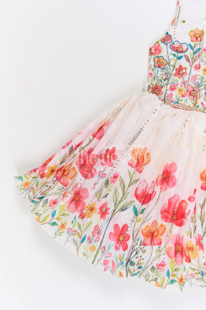 The Nesavu Silk Frock Baby Girl Floral Party Frock for Birthday and Photoshoot Nesavu Nesavu baby girl floral party frock for birthday photoshoot chinnon silk digital print kids dress