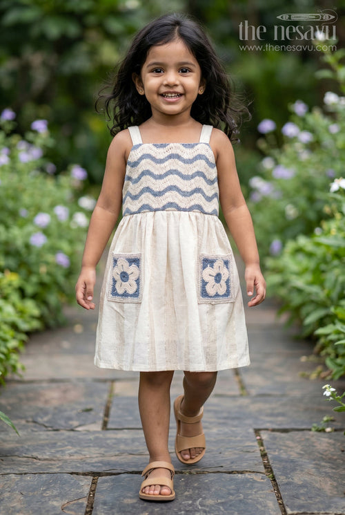 The Nesavu Girls Cotton Frock Baby Girl Frock for Birthday and Festive Photoshoot Nesavu 20 (3Y) / Cream / Cotton GFC2236A-20 Nesavu Baby Girl Cotton Frock For Birthday And Festive Photoshoots With Embroidered Yoke Design