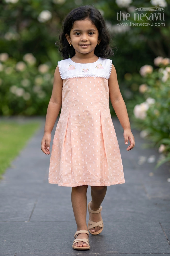 The Nesavu Girls Cotton Frock Baby Girl Frock for Birthday Party and Festive Celebrations Nesavu 20 (3Y) / Peach / Cotton GFC2215A-20 Nesavu Baby Girl Cotton Frock For Birthday Party And Festive Celebrations With Soft Embroidery Design